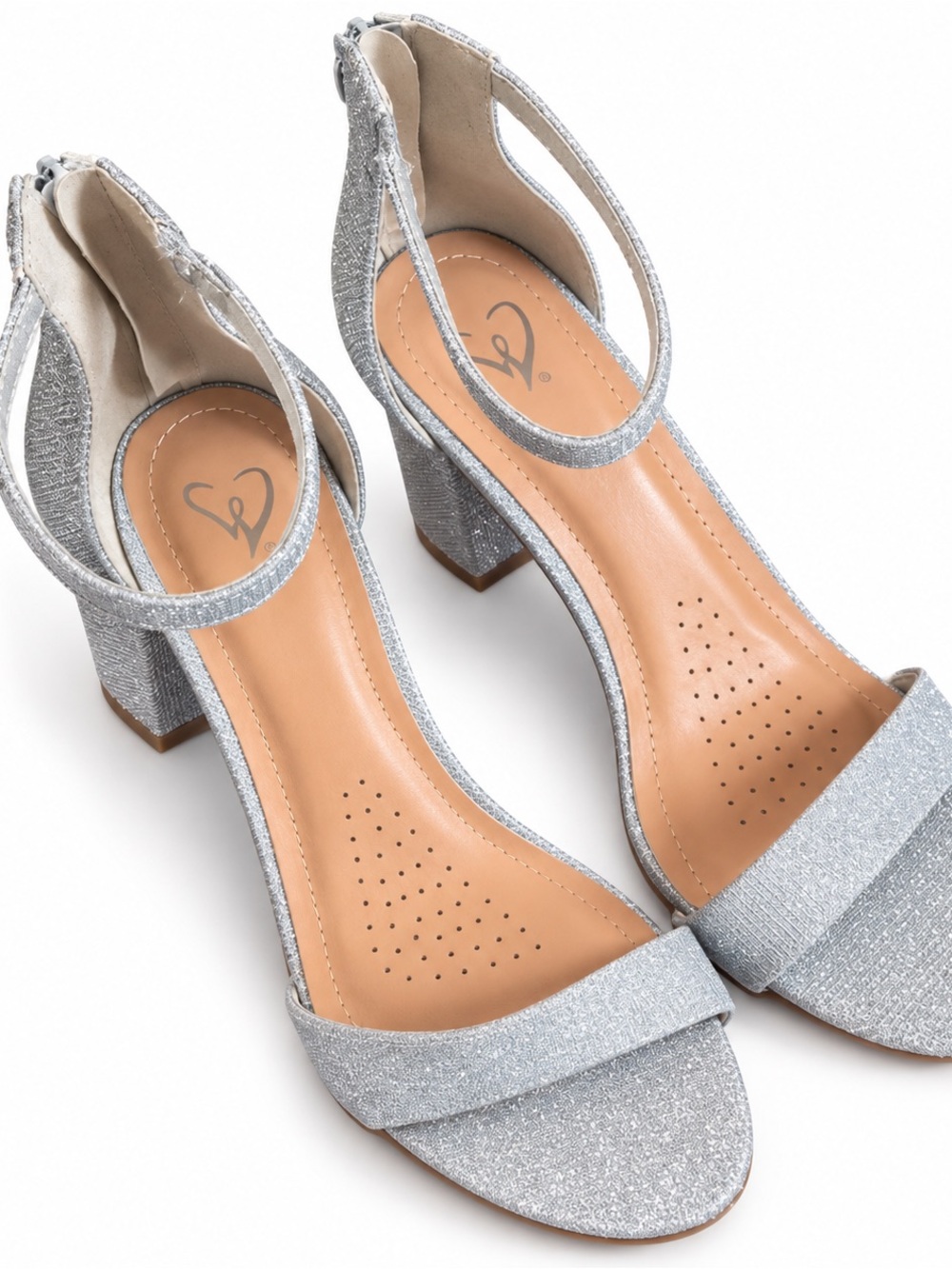 Silver Glitter Block Heel Sandals